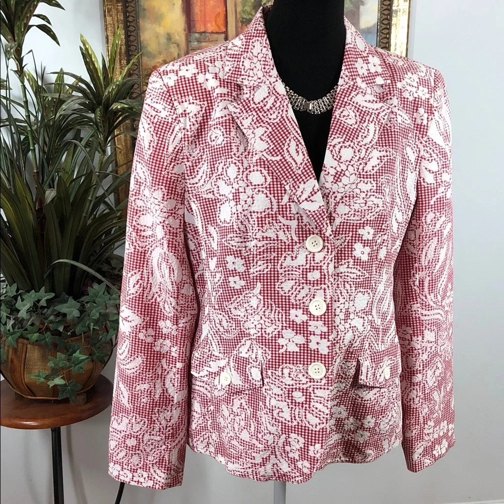 Joni B. Elegant Pink Floral Women's Blazer‎ 2 Flap Pocket 3 Buttons Collared